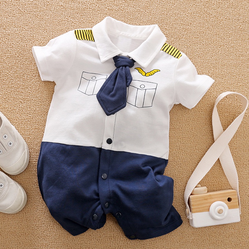 Gentleman Summer Onesie Newborn Toddler 0-18 months Tie Outfit Baby Boys Short Sleeve Suits Cotton Handsome Jumpsuit Outdoor New