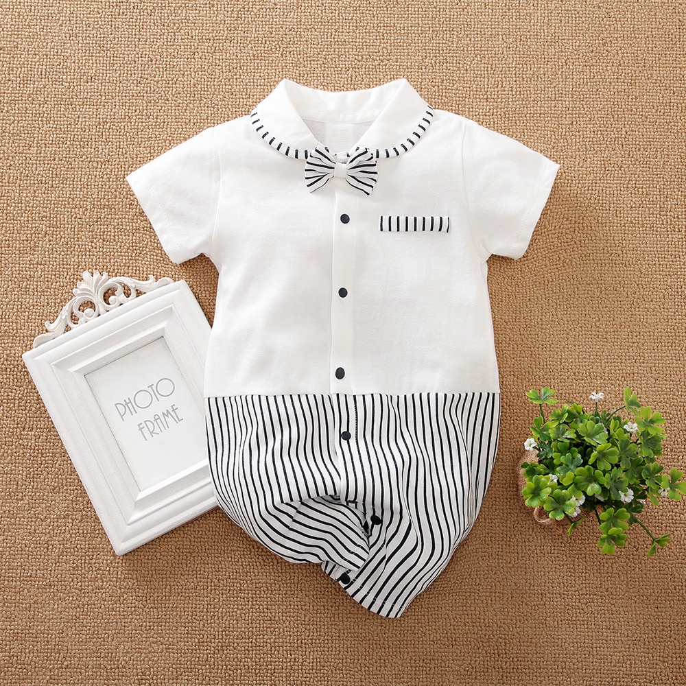 Gentleman Summer Onesie Newborn Toddler 0-18 months Tie Outfit Baby Boys Short Sleeve Suits Cotton Handsome Jumpsuit Outdoor New