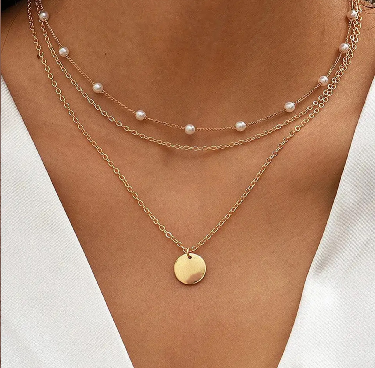 925 Sterling Silver Three-Layer Round Necklace Simple Snake Chain Charm Ball Chain Party Wedding Gift Women's Exquisite Jewelry
