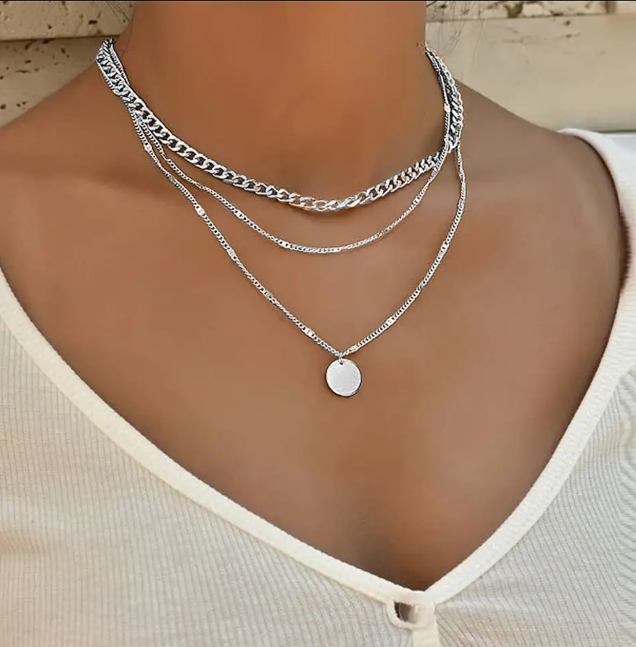 925 Sterling Silver Three-Layer Round Necklace Simple Snake Chain Charm Ball Chain Party Wedding Gift Women's Exquisite Jewelry