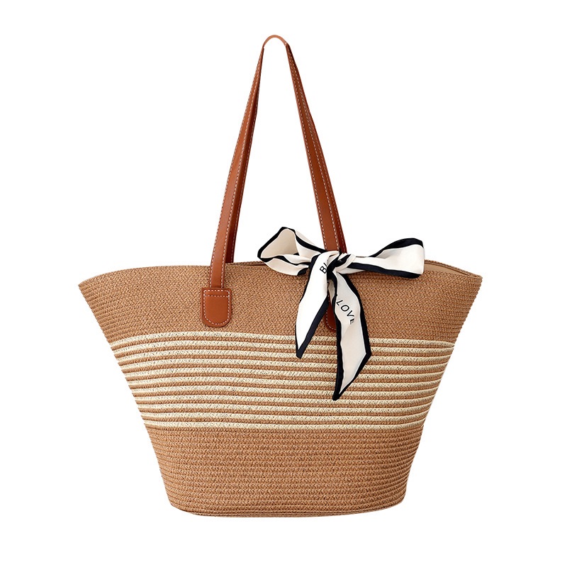 Selling Straw Woven Tote Bag 2024 New Free Shipping High Quality Sewing Thread Zipper Large Capacity Beach Party Shoulder Bag