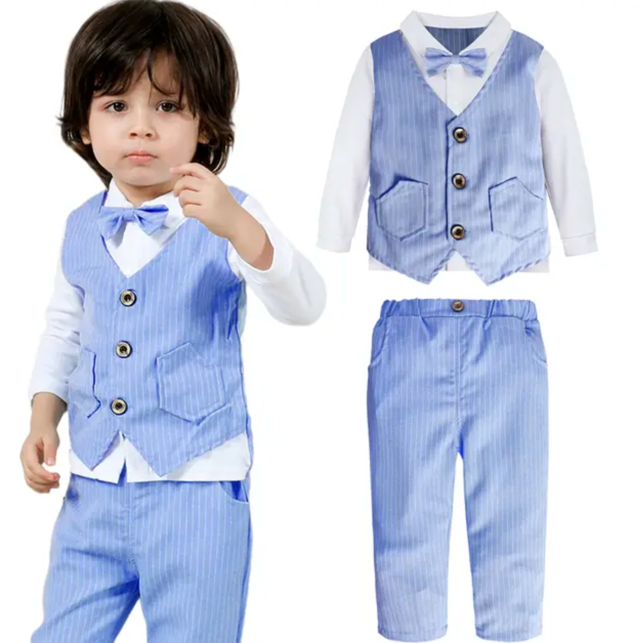 2025 Baby Boys Clothing Set Toddler Wedding Outfit Infant Birthday Party Gift Suit Kids Gentleman Formal Costume Church Clothes 2PCS