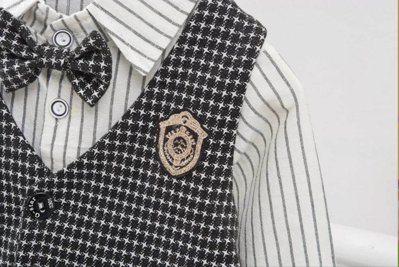 2025 Children Kids Gentleman Clothing Suit Birthday Wedding Party Elegant Set Baby Boy Casual Wear Striped Shirt Vest Pants Costume