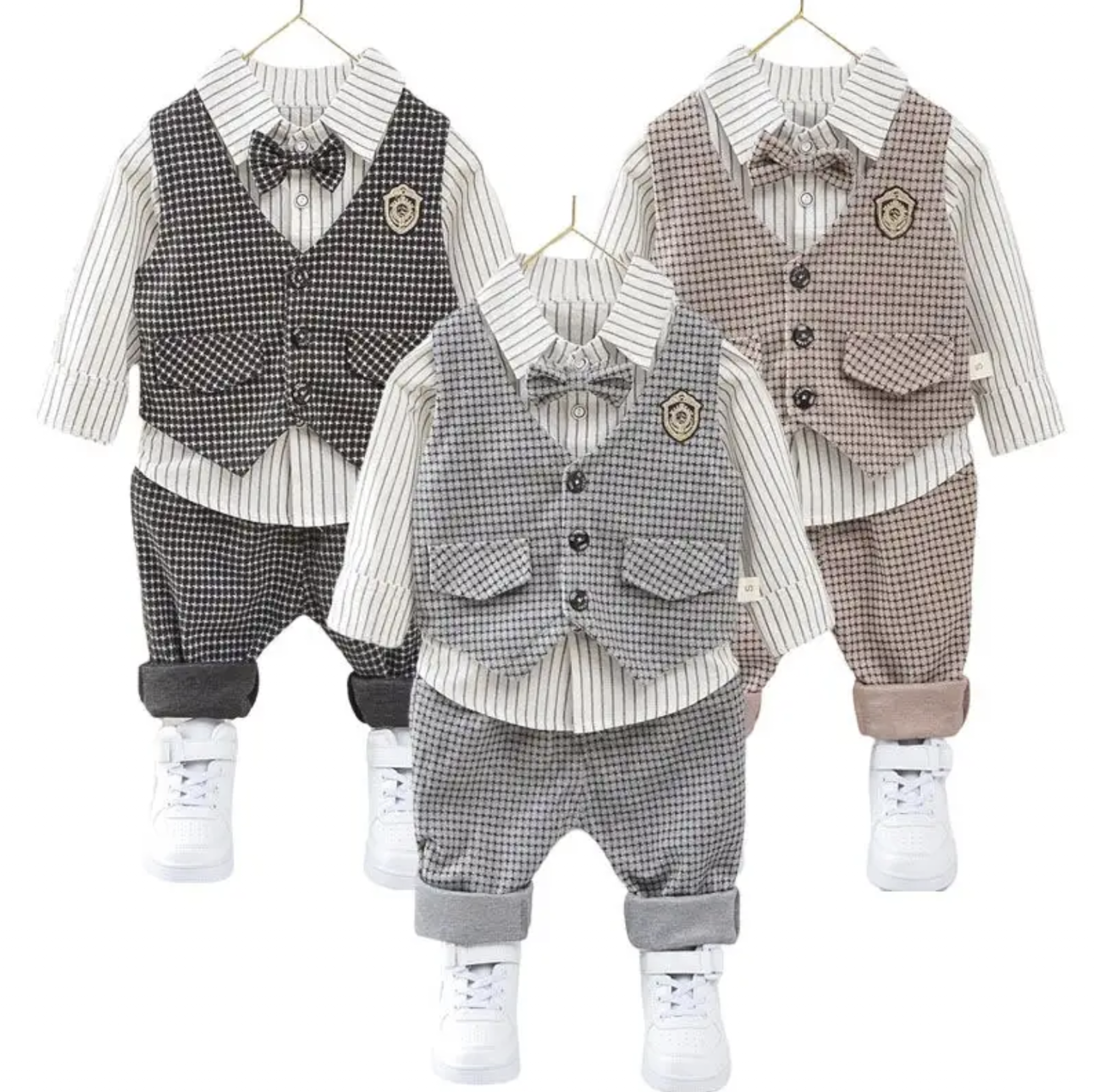 2025 Children Kids Gentleman Clothing Suit Birthday Wedding Party Elegant Set Baby Boy Casual Wear Striped Shirt Vest Pants Costume