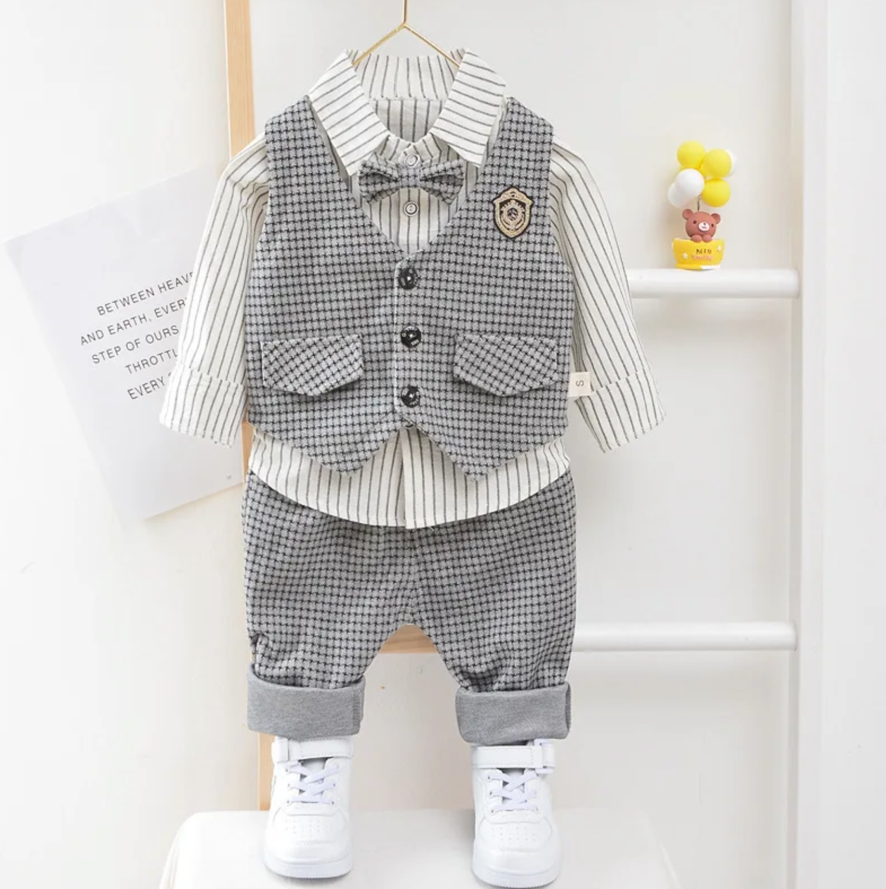 2025 Children Kids Gentleman Clothing Suit Birthday Wedding Party Elegant Set Baby Boy Casual Wear Striped Shirt Vest Pants Costume