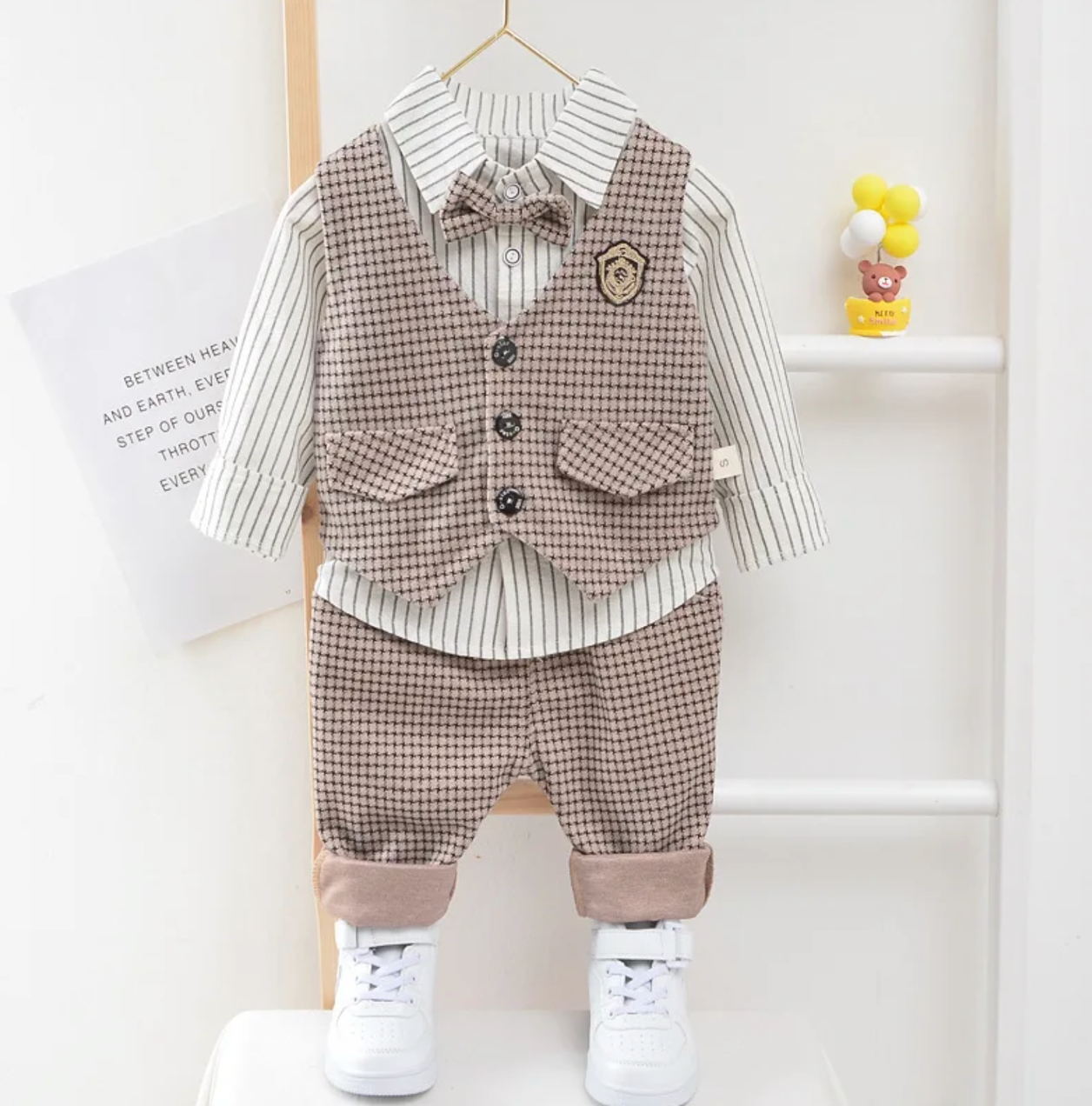 2025 Children Kids Gentleman Clothing Suit Birthday Wedding Party Elegant Set Baby Boy Casual Wear Striped Shirt Vest Pants Costume