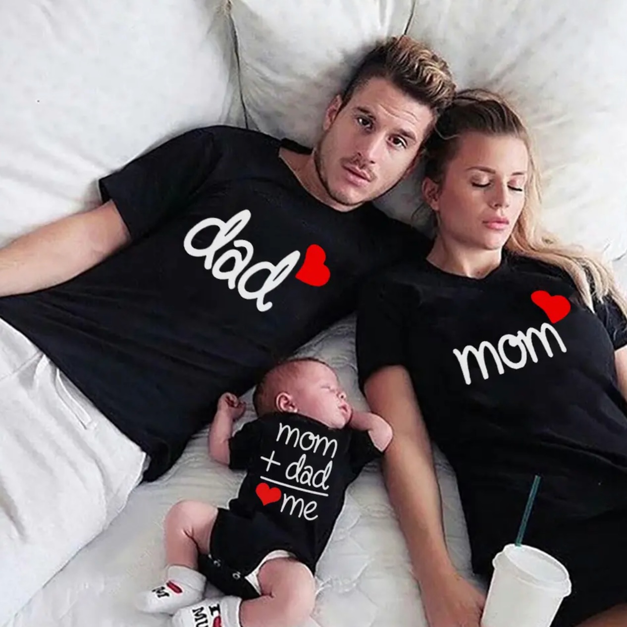 Moonbaby Dad Mom And Me Family Matching clothes Simple family look T shirts Daddy Mommy and Me t-shirt Father Son Mother Daughter Outfits