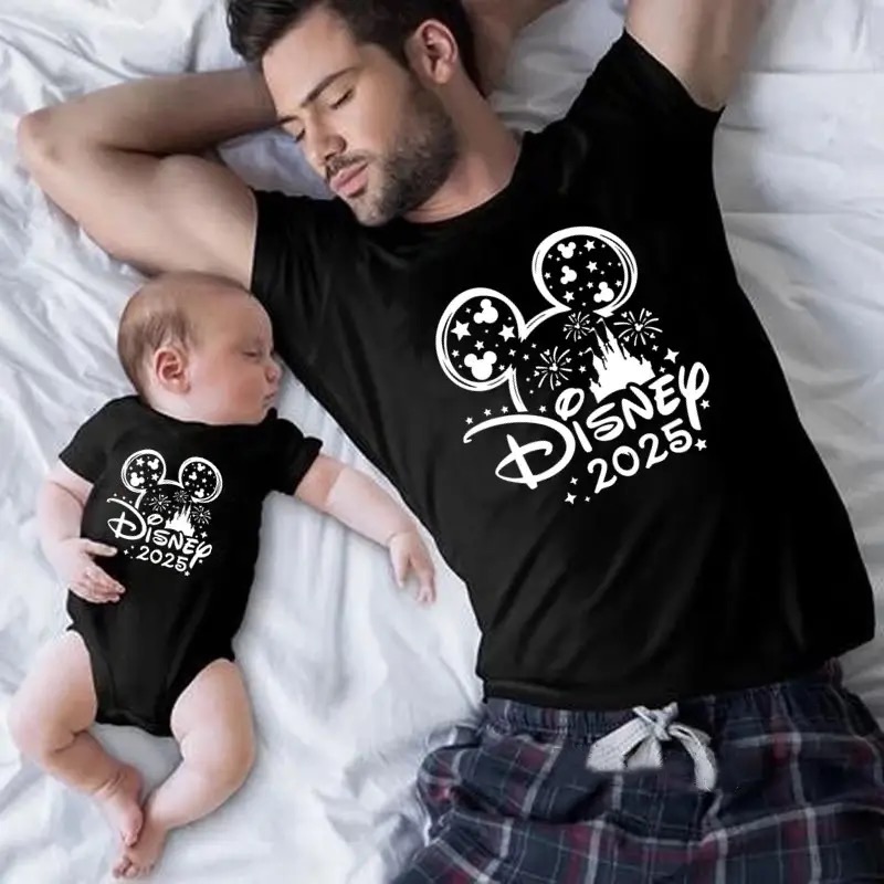 Moonbaby Dad 2025 Disney Trip Mickey Minnie Mouse Family Matching Shirts Cotton Dad Mom Bro Sis Kids T Shirt Baby Rompers Matching Clothes