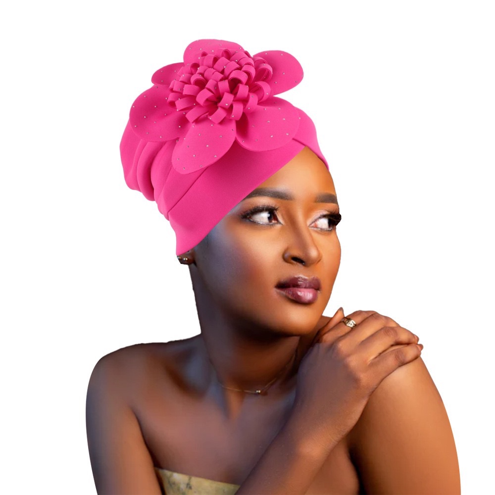 2025 Diamonds Big Flower Women's Turban Caps Elastic Muslim Headscarf Heawear Hat Female Head Wraps Wedding Party Headpiece