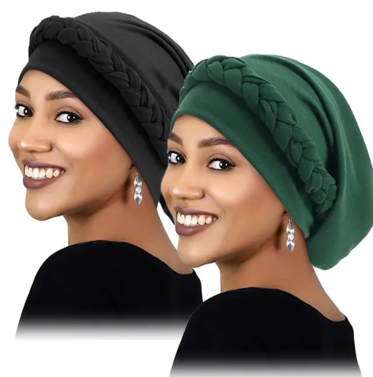 2PCS/set New Women's Braid Elastic Turban Muslim Twist Fashion Hat Cancer Hat Chemo Cap Head Wrap Cover Hair Islamic Headwear