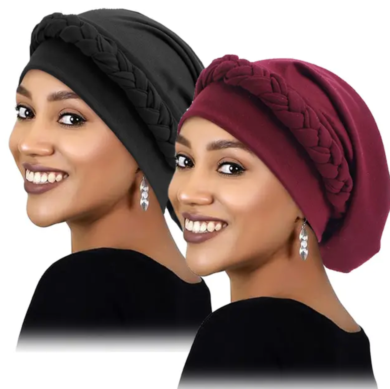 2PCS/set New Women's Braid Elastic Turban Muslim Twist Fashion Hat Cancer Hat Chemo Cap Head Wrap Cover Hair Islamic Headwear