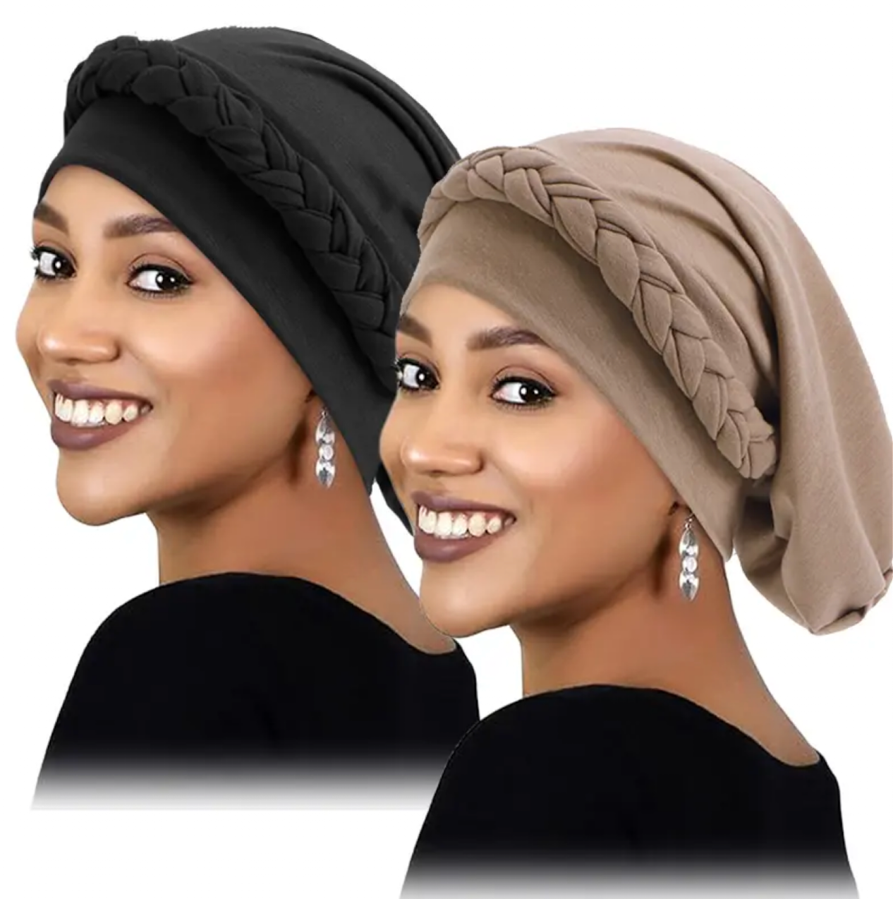 2PCS/set New Women's Braid Elastic Turban Muslim Twist Fashion Hat Cancer Hat Chemo Cap Head Wrap Cover Hair Islamic Headwear
