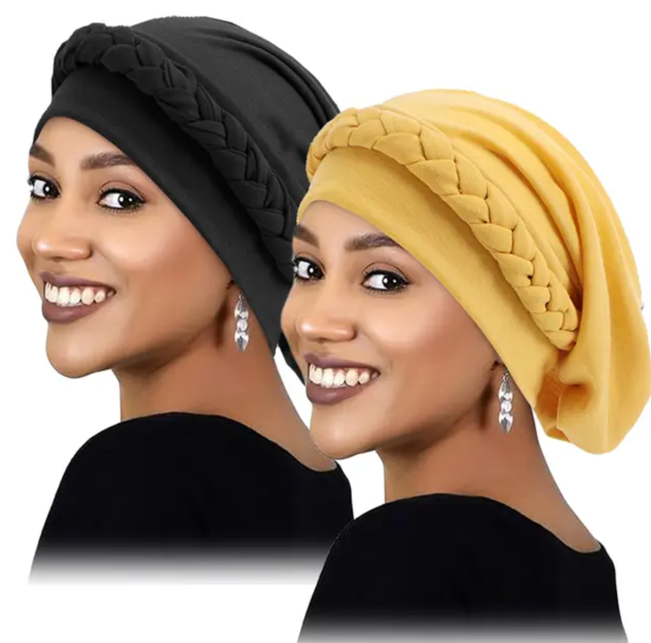 2PCS/set New Women's Braid Elastic Turban Muslim Twist Fashion Hat Cancer Hat Chemo Cap Head Wrap Cover Hair Islamic Headwear