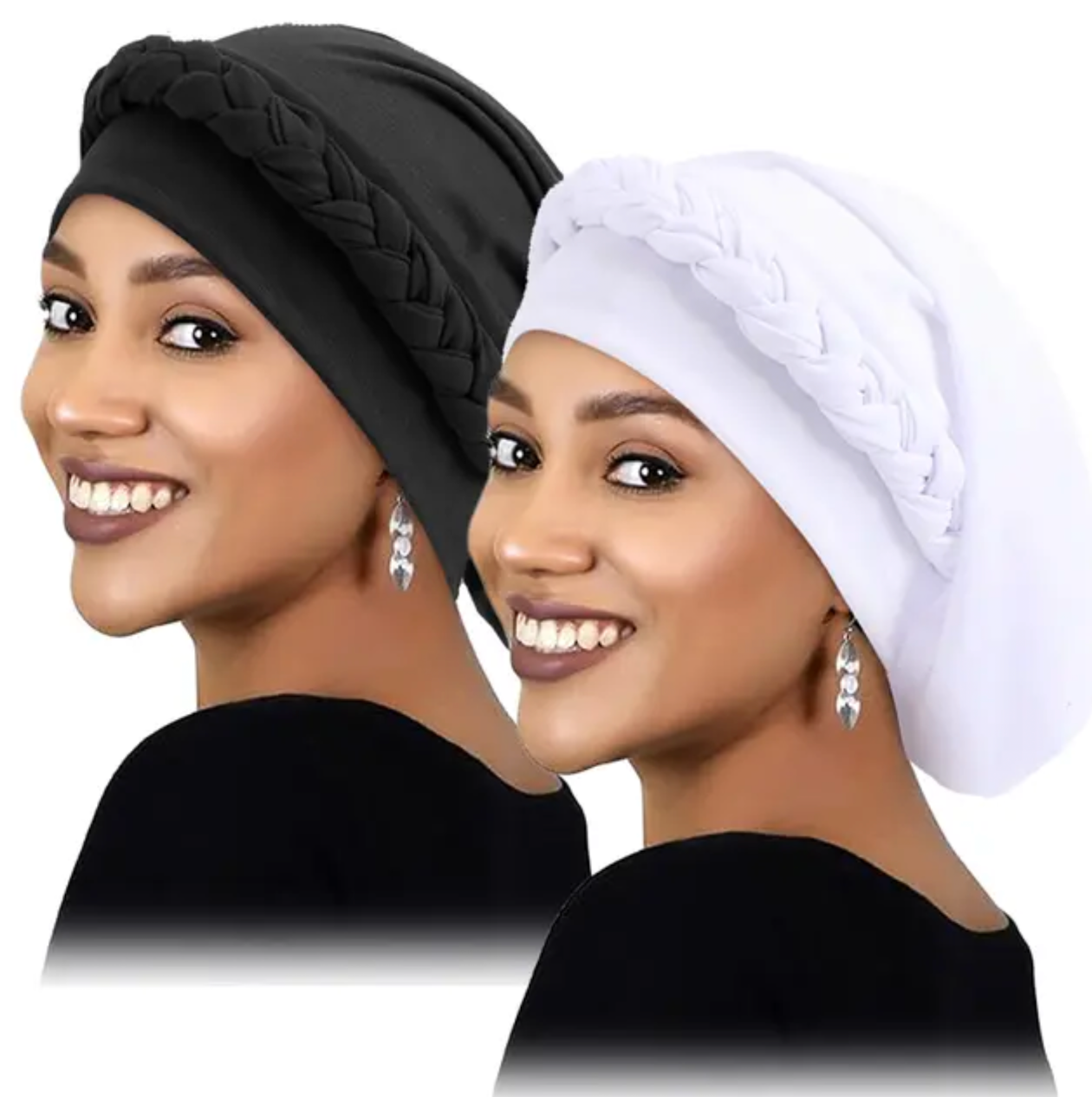 2PCS/set New Women's Braid Elastic Turban Muslim Twist Fashion Hat Cancer Hat Chemo Cap Head Wrap Cover Hair Islamic Headwear