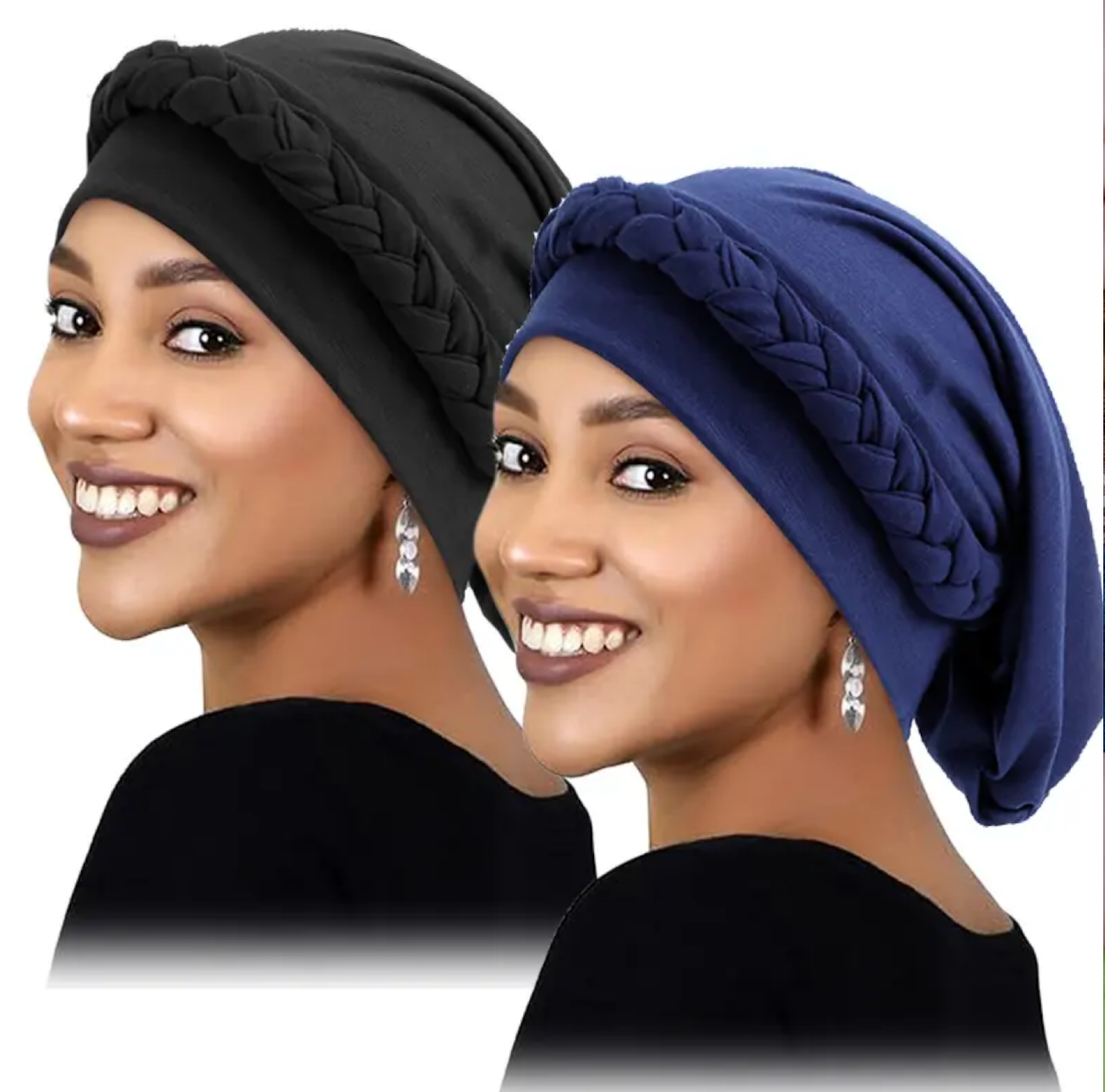 2PCS/set New Women's Braid Elastic Turban Muslim Twist Fashion Hat Cancer Hat Chemo Cap Head Wrap Cover Hair Islamic Headwear