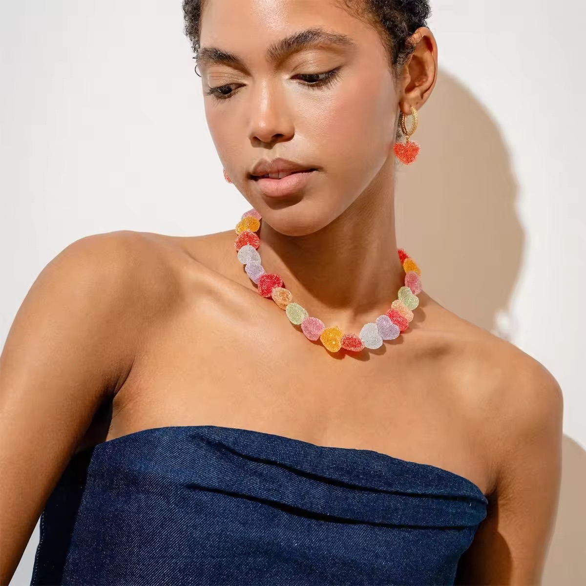 New colorful love candy resin necklace, cute love candy, niche design, collarbone chain women's gift necklace