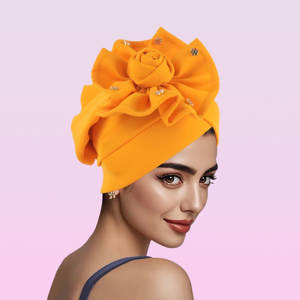 2025 Trendy Women Big Flower Turban Hat Fashion Muslim Hijab Caps Beads Head Wrap Bonnet Bandana Chemo Cap African Headties Hats
