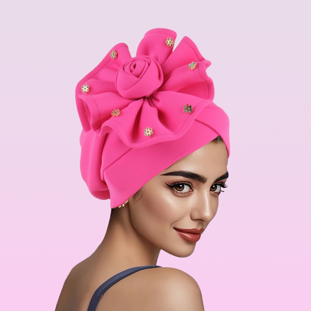 2025 Trendy Women Big Flower Turban Hat Fashion Muslim Hijab Caps Beads Head Wrap Bonnet Bandana Chemo Cap African Headties Hats