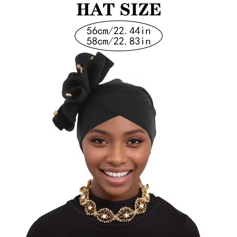 2025 Trendy Women Big Flower Turban Hat Fashion Muslim Hijab Caps Beads Head Wrap Bonnet Bandana Chemo Cap African Headties Hats