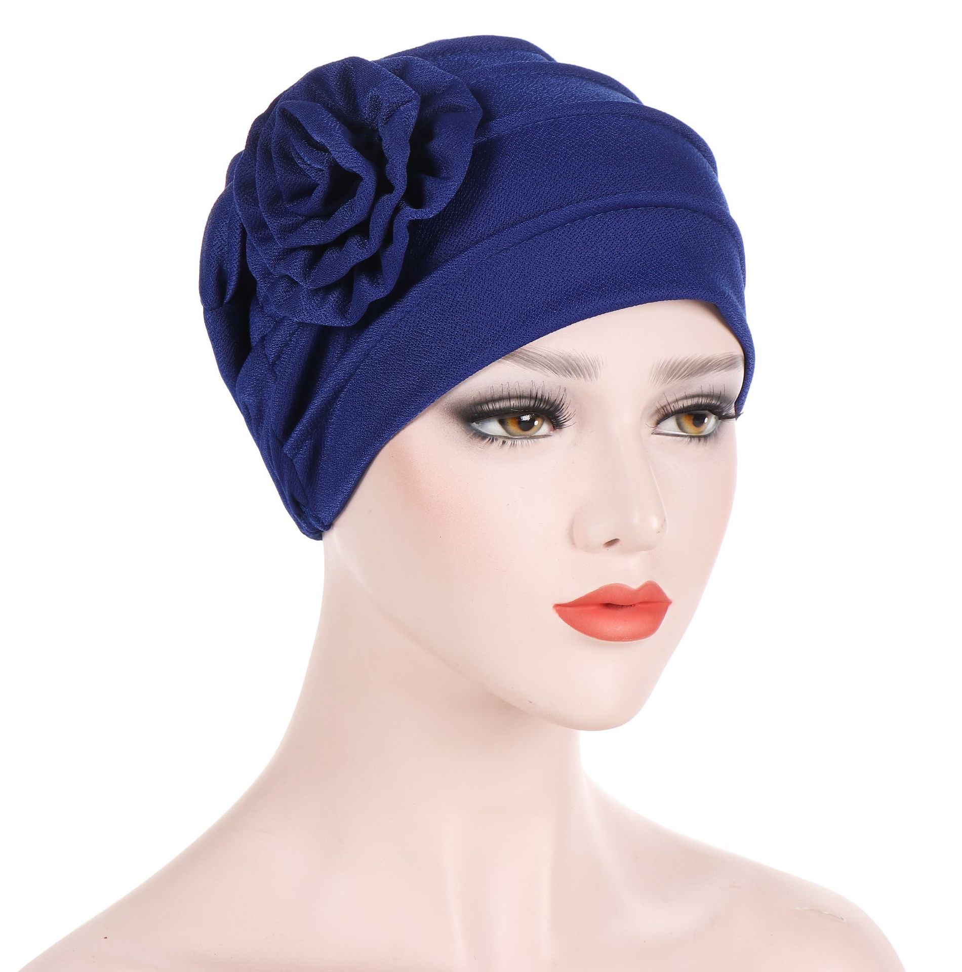 Trendy Crinkle Women's Hijab Solid Color Muslim Ladies Turban Bonnet Flower Decor Ramadan Head Wrap Head Scarf Indian Hats