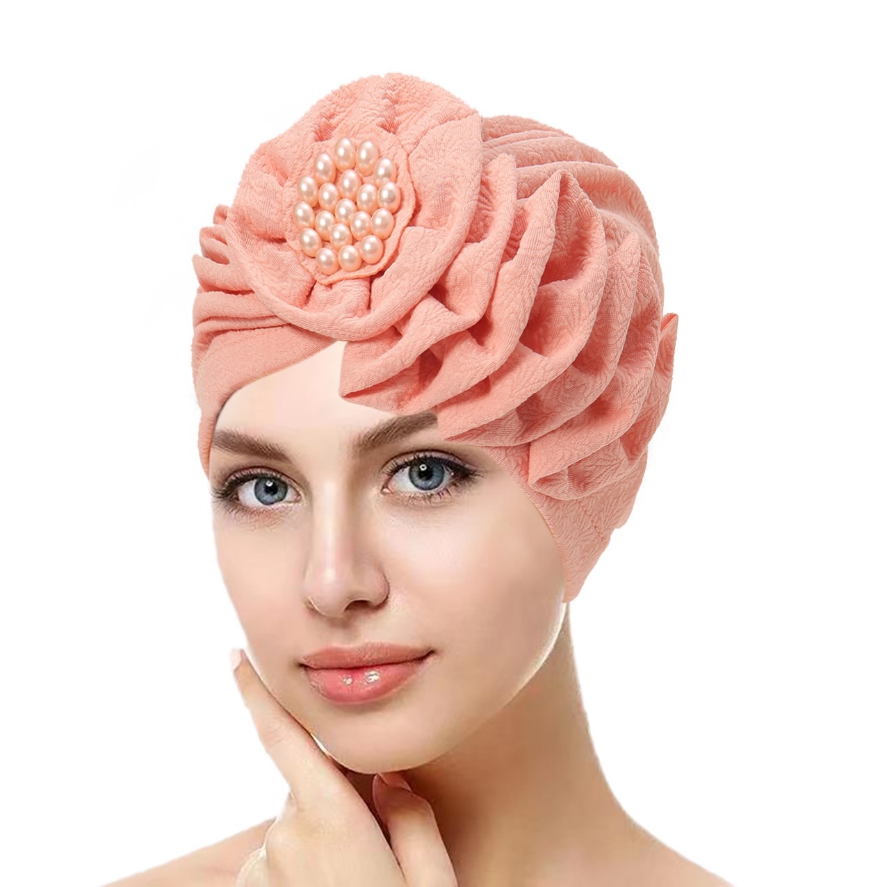 2025 Solid Color Flowers Muslim Hijab Caps Beading Women Wrap Head Ramadan Ladies Fashion Headwear Turban Bonnet