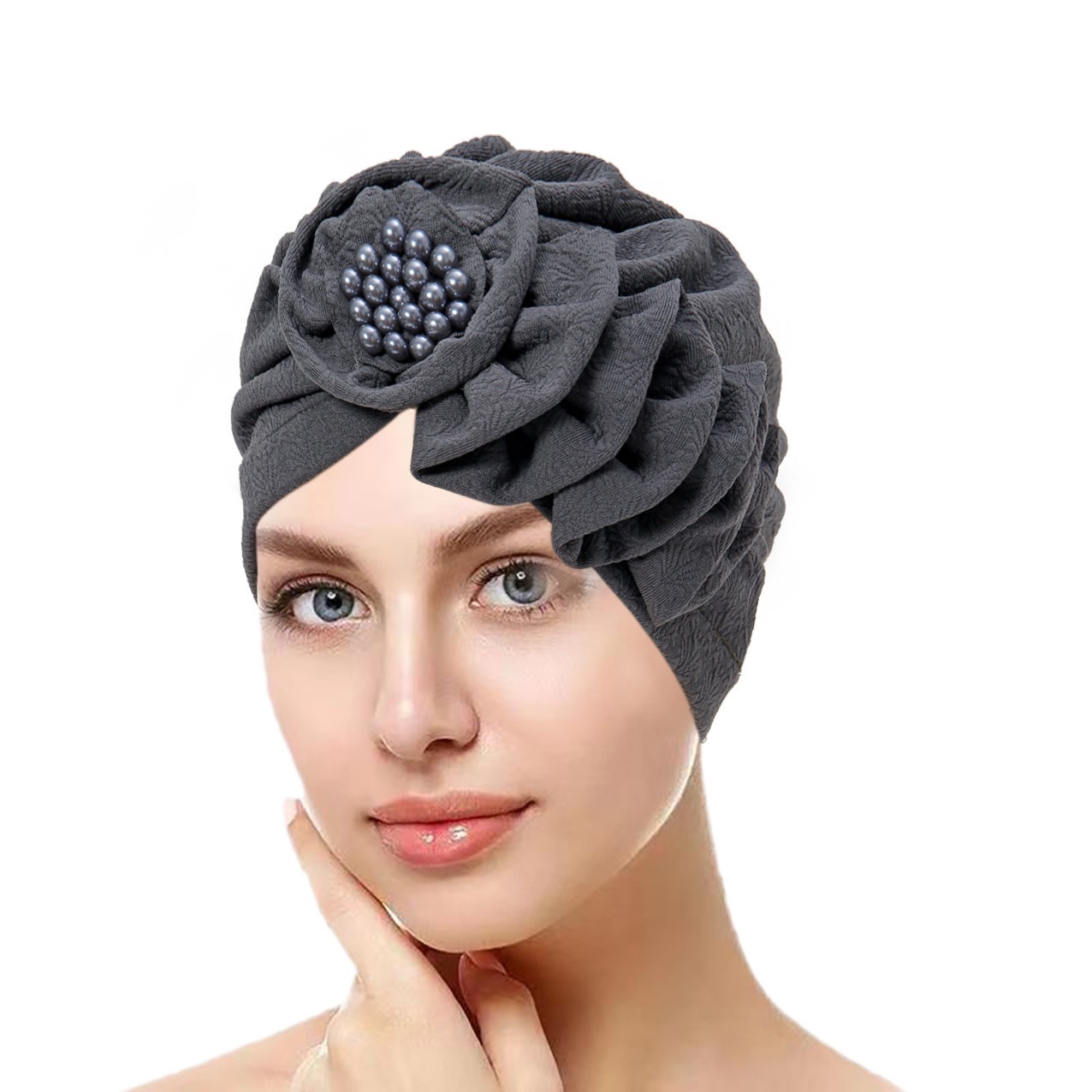 2025 Solid Color Flowers Muslim Hijab Caps Beading Women Wrap Head Ramadan Ladies Fashion Headwear Turban Bonnet