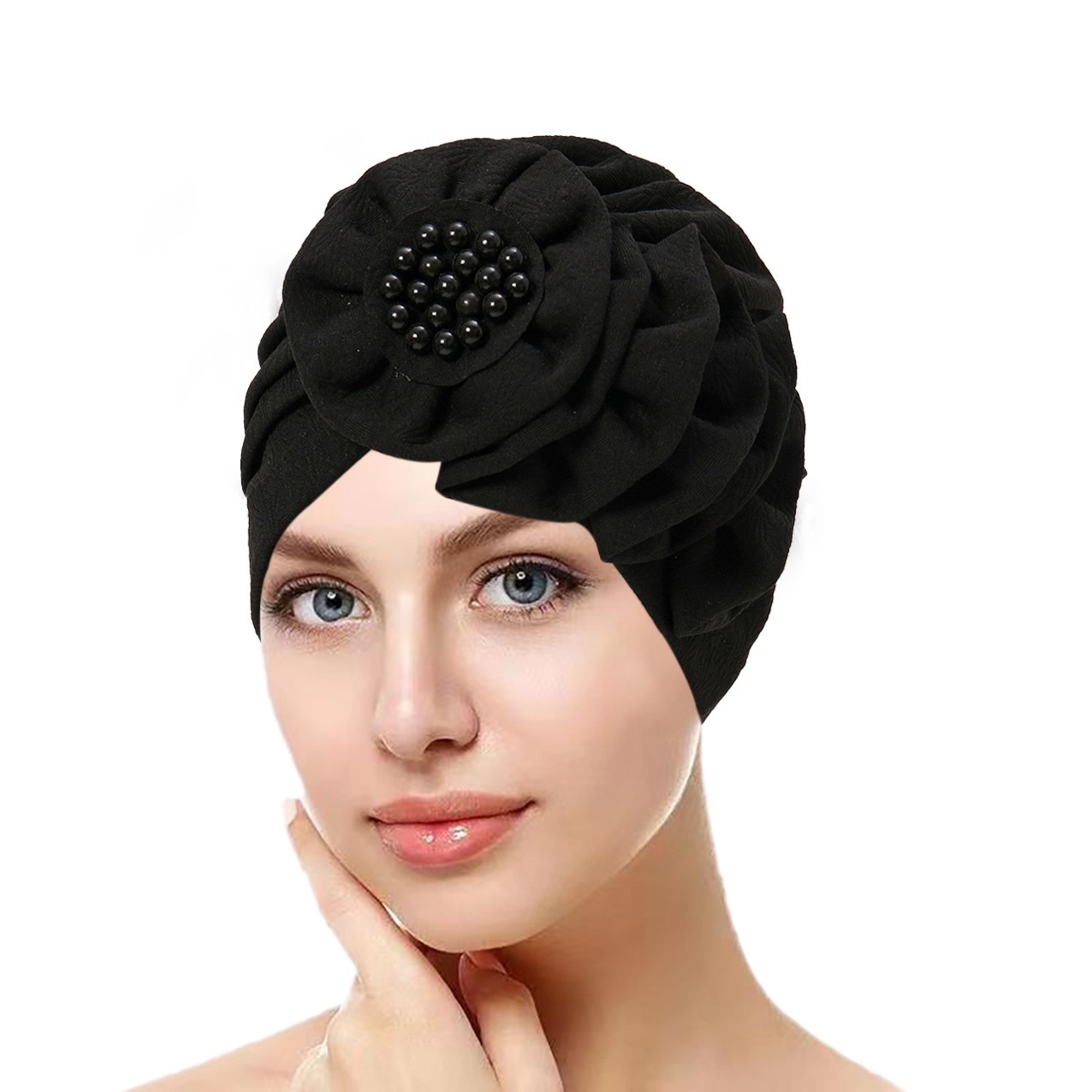 2025 Solid Color Flowers Muslim Hijab Caps Beading Women Wrap Head Ramadan Ladies Fashion Headwear Turban Bonnet