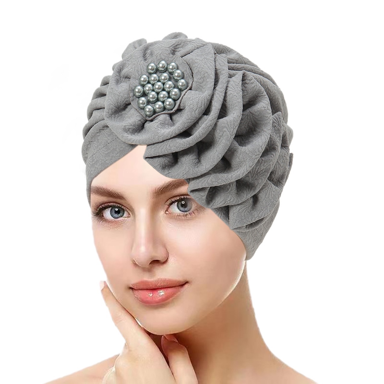 2025 Solid Color Flowers Muslim Hijab Caps Beading Women Wrap Head Ramadan Ladies Fashion Headwear Turban Bonnet
