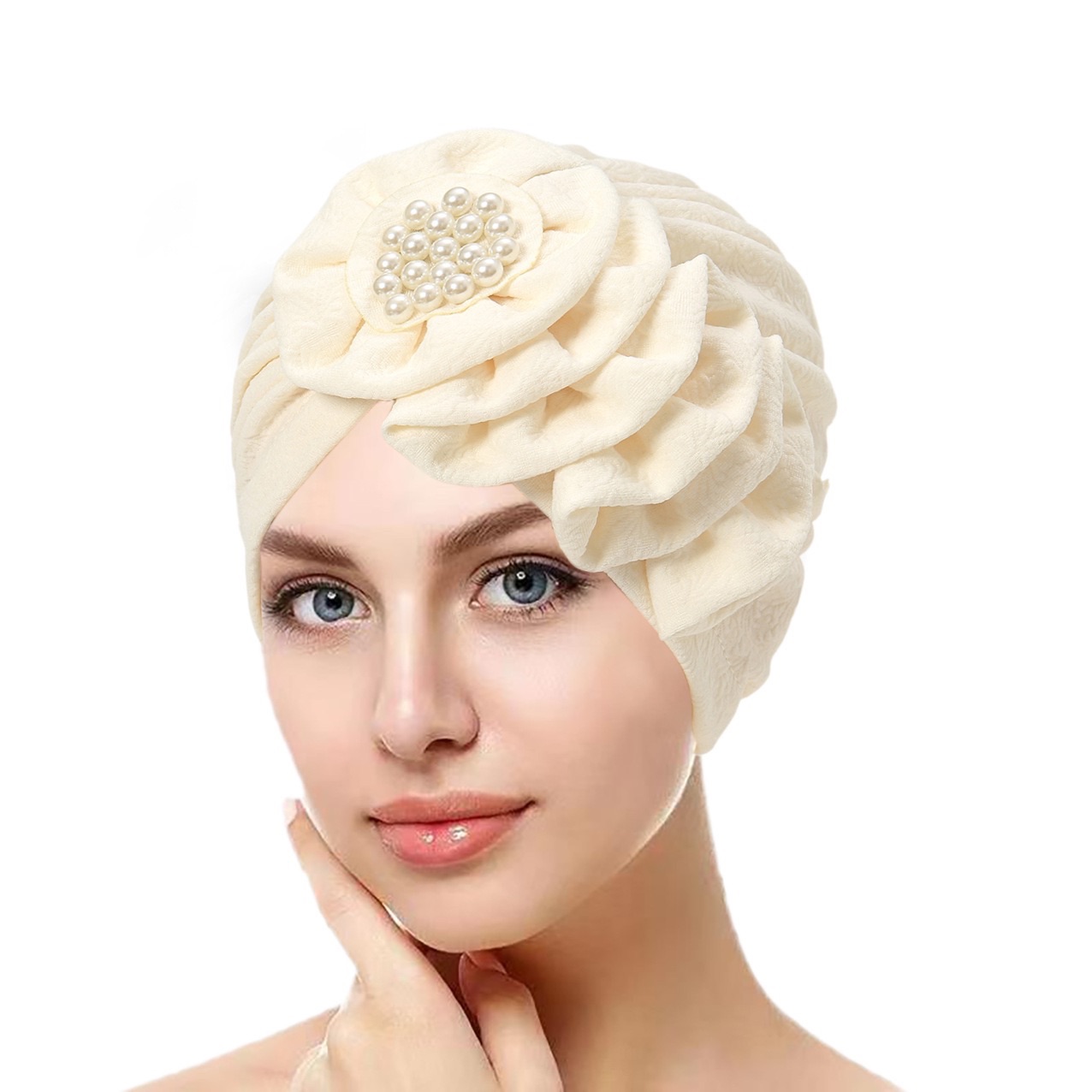 2025 Solid Color Flowers Muslim Hijab Caps Beading Women Wrap Head Ramadan Ladies Fashion Headwear Turban Bonnet