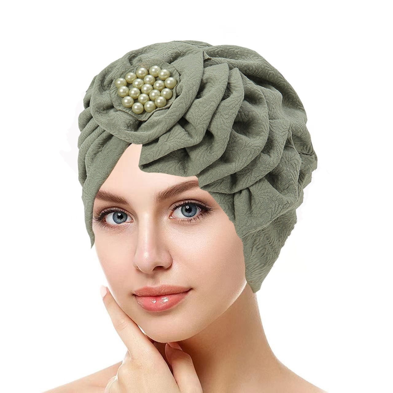 2025 Solid Color Flowers Muslim Hijab Caps Beading Women Wrap Head Ramadan Ladies Fashion Headwear Turban Bonnet