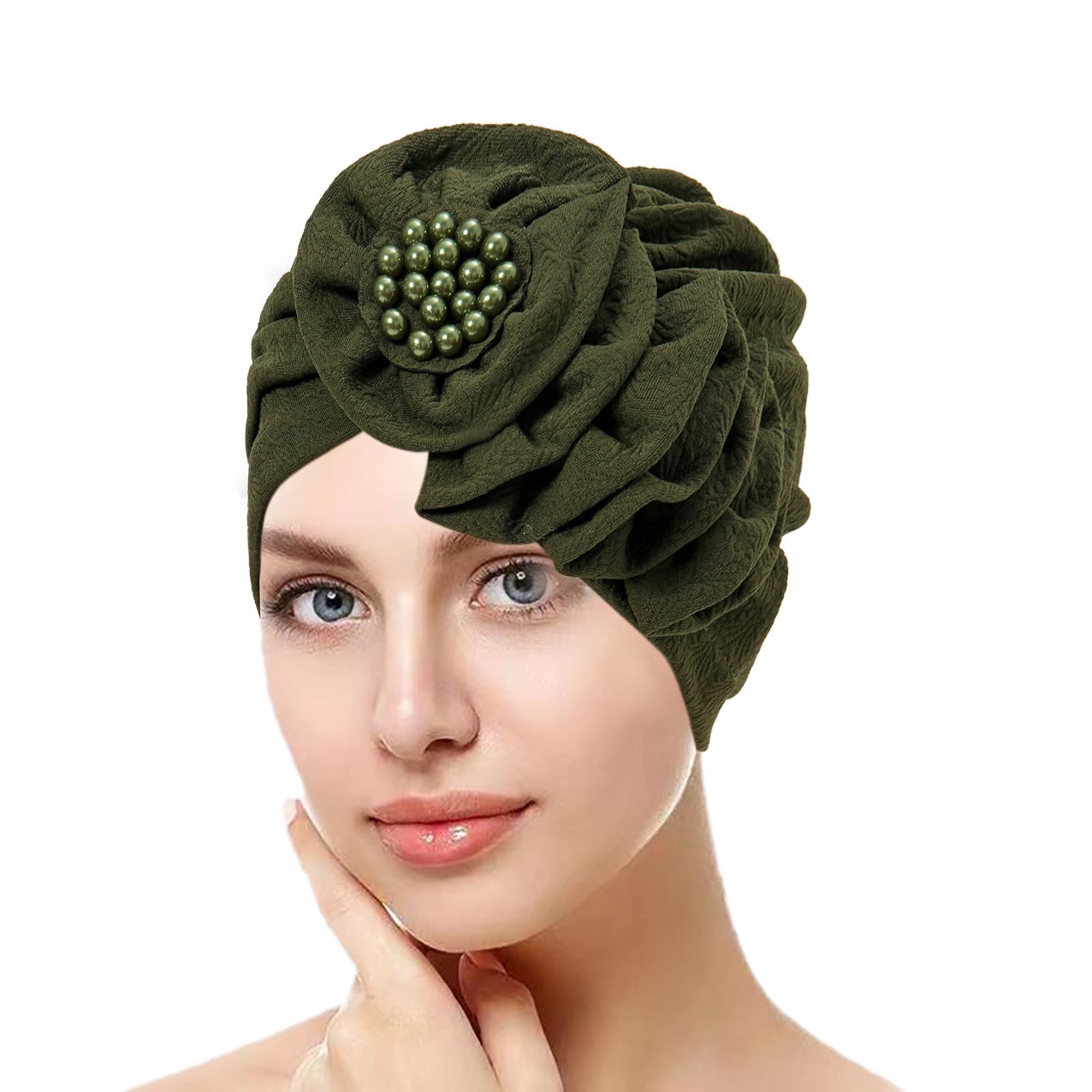 2025 Solid Color Flowers Muslim Hijab Caps Beading Women Wrap Head Ramadan Ladies Fashion Headwear Turban Bonnet