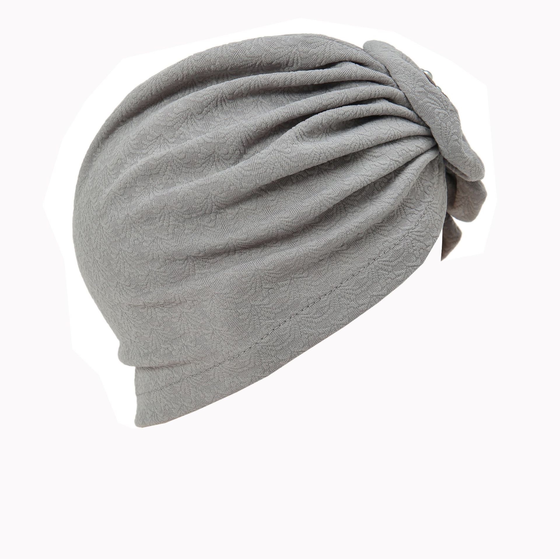 2025 Solid Color Flowers Muslim Hijab Caps Beading Women Wrap Head Ramadan Ladies Fashion Headwear Turban Bonnet