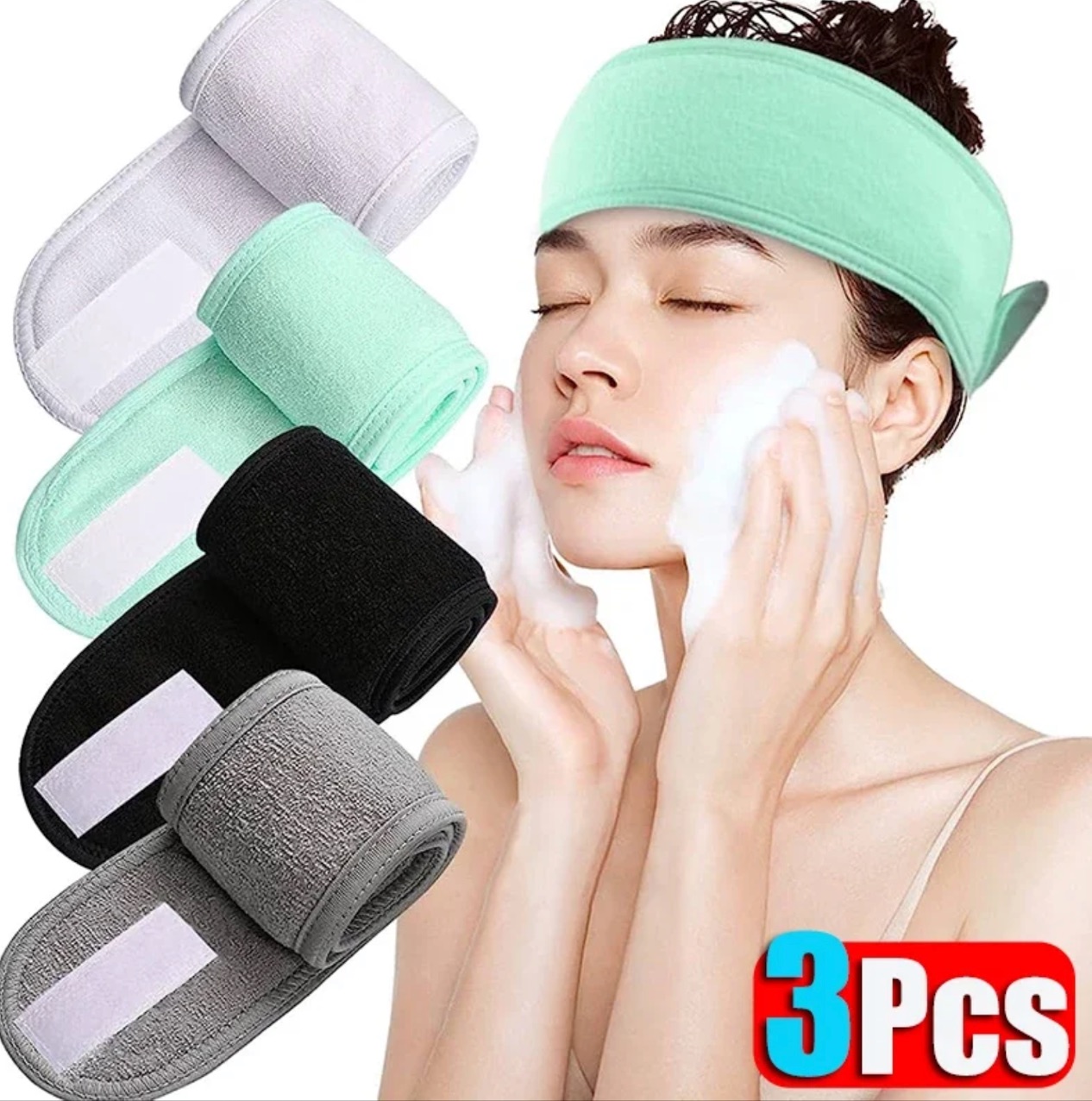 3pcs /set Adjustable Head Band Women Spa Wide Hairband Yoga Bath Shower Makeup Wash Face Cosmetic Headband Soft Toweling Hair Accessories