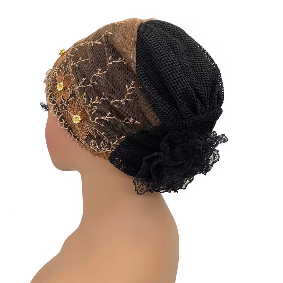 Breathable Embroidery Lace Turban Cap Muslim Women Summer Head Cover Headscarf Hat Islamic Headwear Bonnet Female Head Wraps