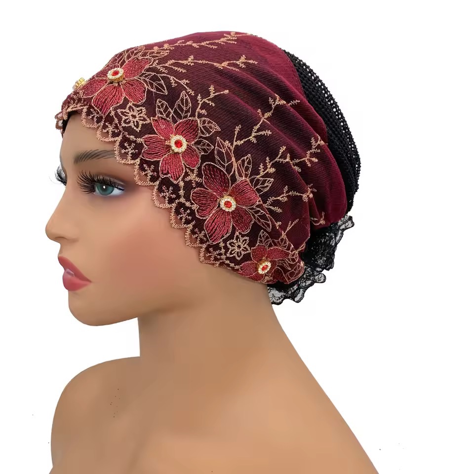 Breathable Embroidery Lace Turban Cap Muslim Women Summer Head Cover Headscarf Hat Islamic Headwear Bonnet Female Head Wraps