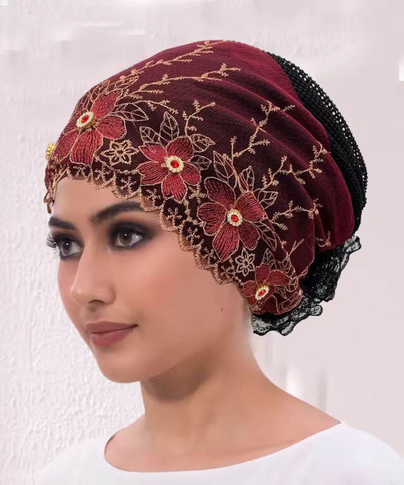 Breathable Embroidery Lace Turban Cap Muslim Women Summer Head Cover Headscarf Hat Islamic Headwear Bonnet Female Head Wraps