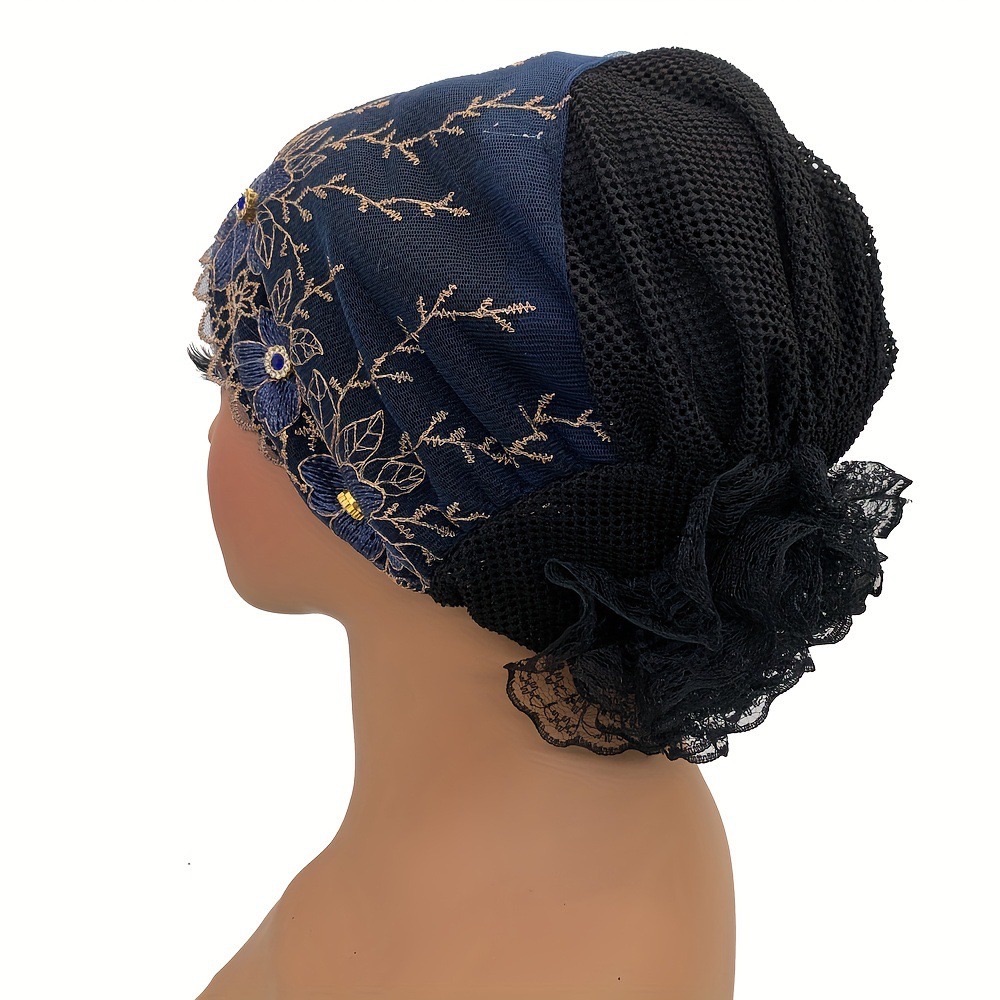 Breathable Embroidery Lace Turban Cap Muslim Women Summer Head Cover Headscarf Hat Islamic Headwear Bonnet Female Head Wraps