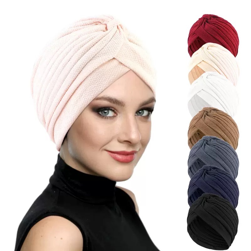 New Women's Solid Color knot Hijab Turban Bonnet African Head Wraps Nigeria Wedding Party Headpiece Muslim Under Scarf Caps