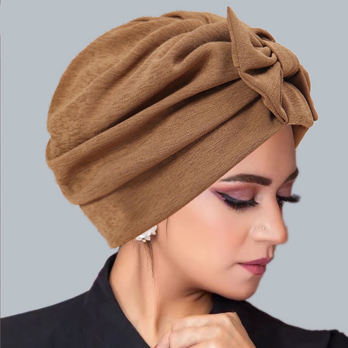2025 New Bow Women's Hijab Solid Color Muslim Ladies Turban Bonnet Soft Elastic Head Wrap Head Scarf Indian Hats