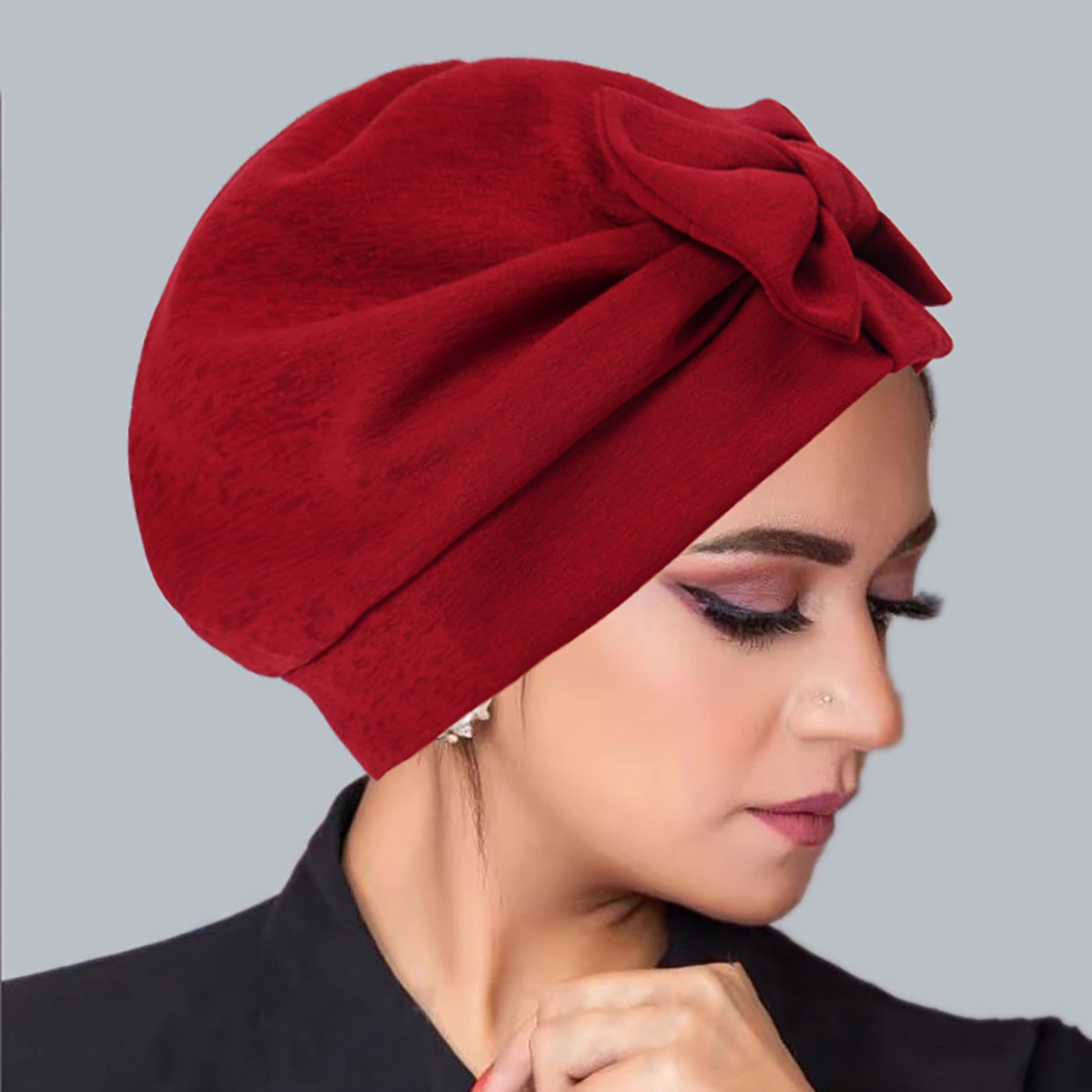 2025 New Bow Women's Hijab Solid Color Muslim Ladies Turban Bonnet Soft Elastic Head Wrap Head Scarf Indian Hats