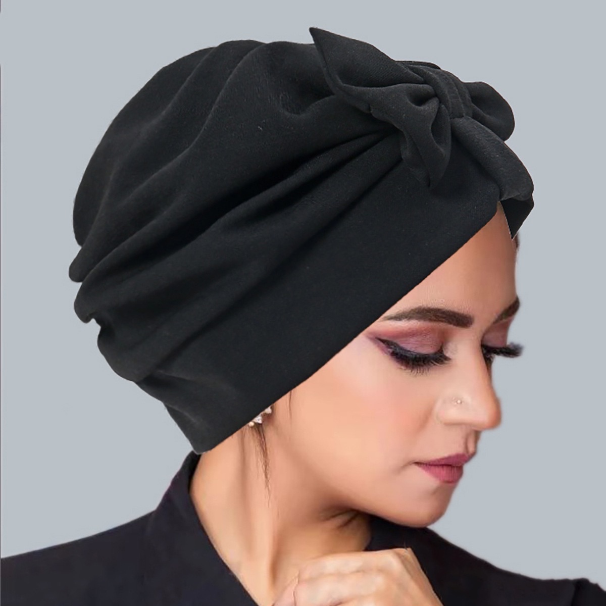 2025 New Bow Women's Hijab Solid Color Muslim Ladies Turban Bonnet Soft Elastic Head Wrap Head Scarf Indian Hats