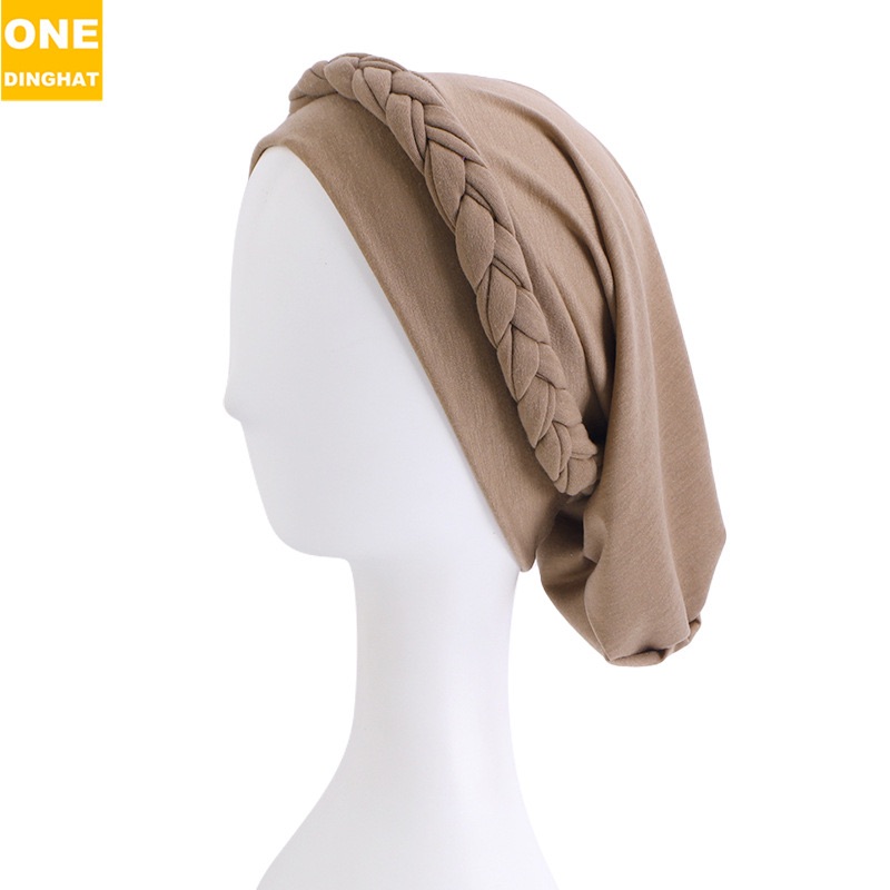 2025  New Women's Braid Elastic Turban Muslim Twist Fashion Hat Cancer Hat Chemo Cap Head Wrap Cover Hair Islamic Headwear