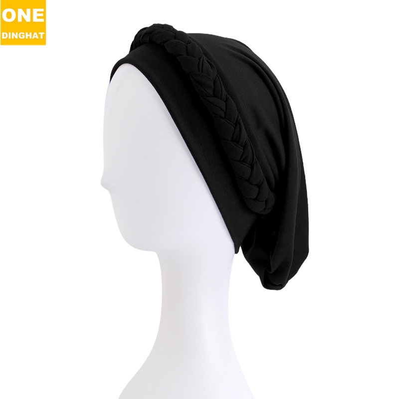 2025  New Women's Braid Elastic Turban Muslim Twist Fashion Hat Cancer Hat Chemo Cap Head Wrap Cover Hair Islamic Headwear