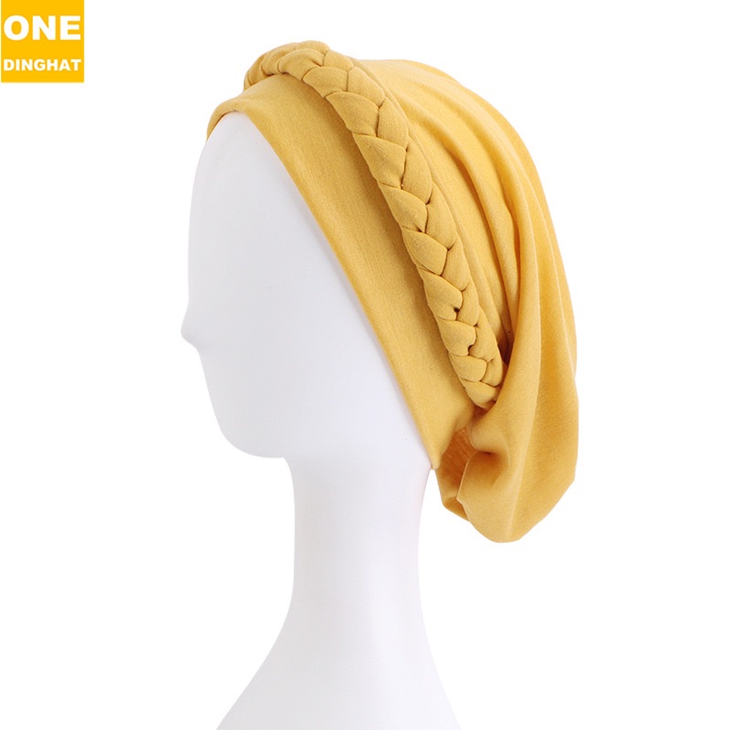 2025  New Women's Braid Elastic Turban Muslim Twist Fashion Hat Cancer Hat Chemo Cap Head Wrap Cover Hair Islamic Headwear