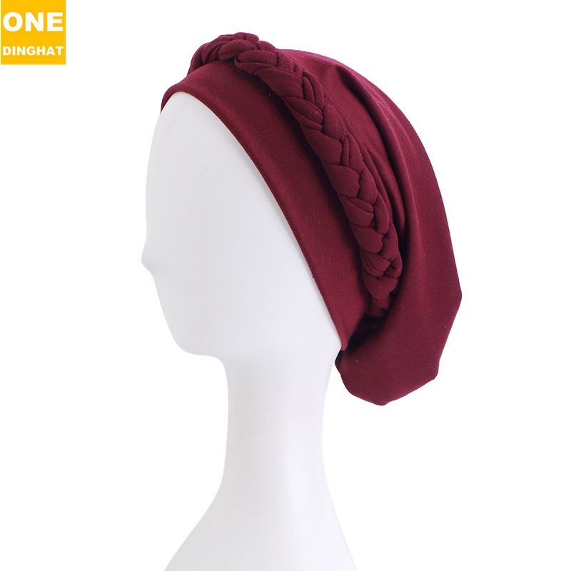 2025  New Women's Braid Elastic Turban Muslim Twist Fashion Hat Cancer Hat Chemo Cap Head Wrap Cover Hair Islamic Headwear