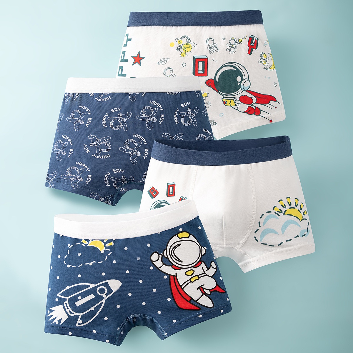 4 Pcs/Lot Boys Cotton Boxer Underwear 2-11T Breathable Children Boxer Briefs Galaxy Astronaut Cartoon Kids Knickers Underpants