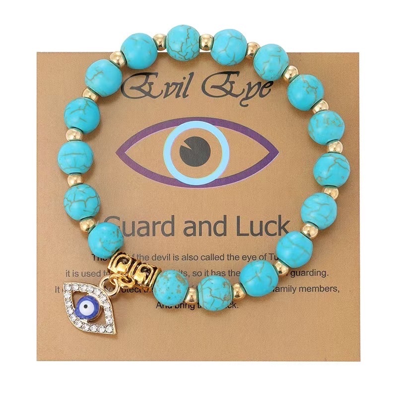 Lucky Turkish Evil Eye Pendant Beads Bracelet Natural Stone With Card Charm Bangles Men Women Fashion Friendship Jewelry Gift