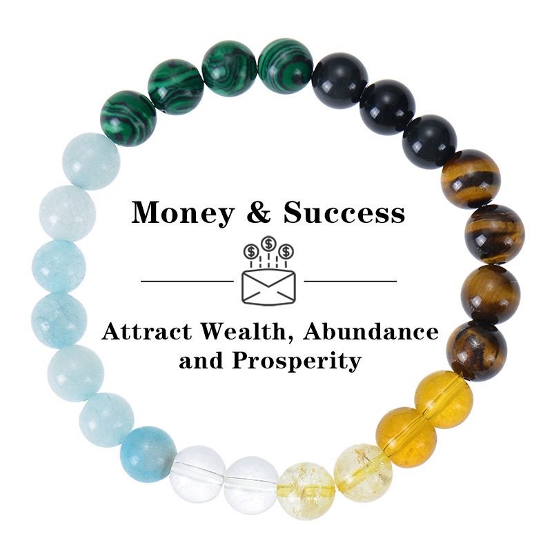1 Piece Aura Quartz and Ocean Sediment Beaded Bracelet - Unisex - Homeopathic Crystal Jewelry - Brings Abundance - Prosperity