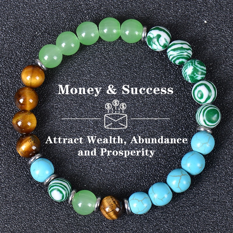 1 Piece Aura Quartz and Ocean Sediment Beaded Bracelet - Unisex - Homeopathic Crystal Jewelry - Brings Abundance - Prosperity