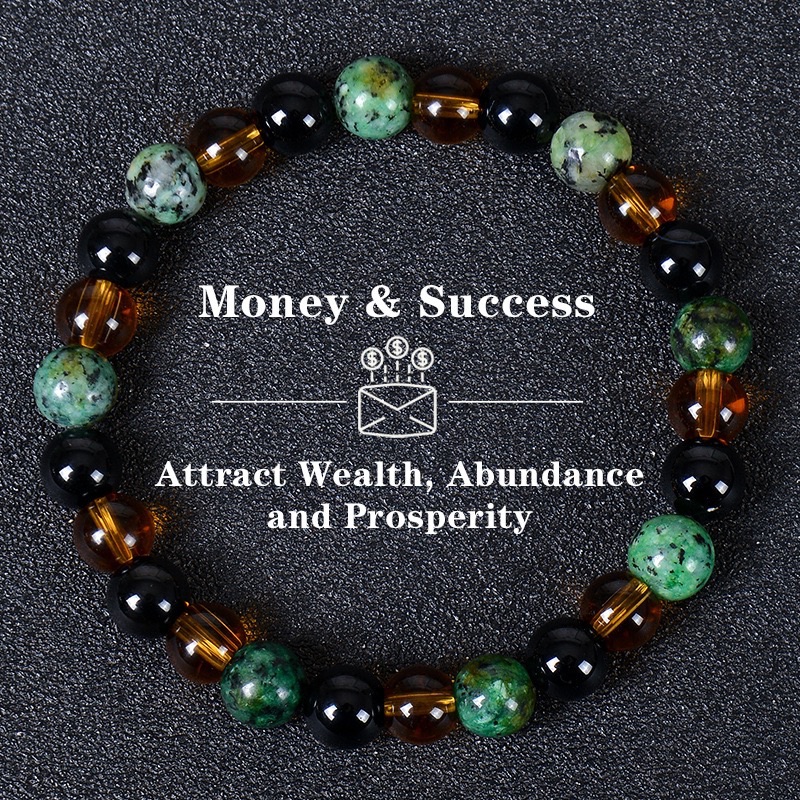 1 Piece Aura Quartz and Ocean Sediment Beaded Bracelet - Unisex - Homeopathic Crystal Jewelry - Brings Abundance - Prosperity